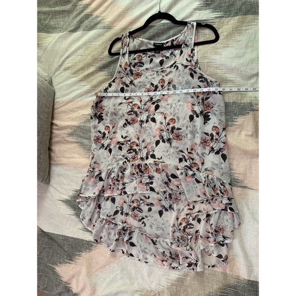 Torrid Hi Lo Floral Ruffle Sheer Tank Top 00 - Picture 6 of 8